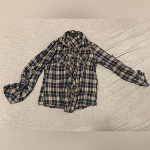 Blue and tan button up flannel